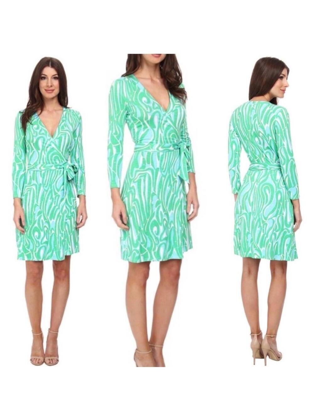 GUC Lilly Pulitzer Women’s Small Tropical Bright Green Blue Wrap tie Dress Midi